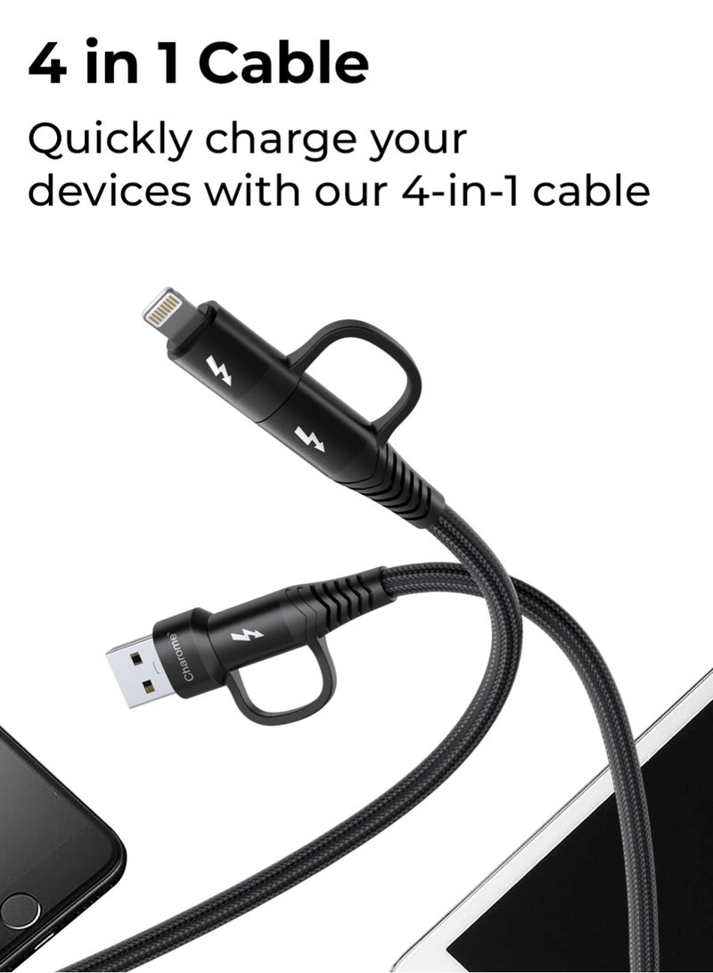 Charome C24 4-in-1 Heavy-Duty Aluminum Alloy Charging Data Cable Fast Charging, Durable Build, Tangle-Free Design, Universal Compatibility, Enhanced Data Transfer, Multiple Connectors - Image 4